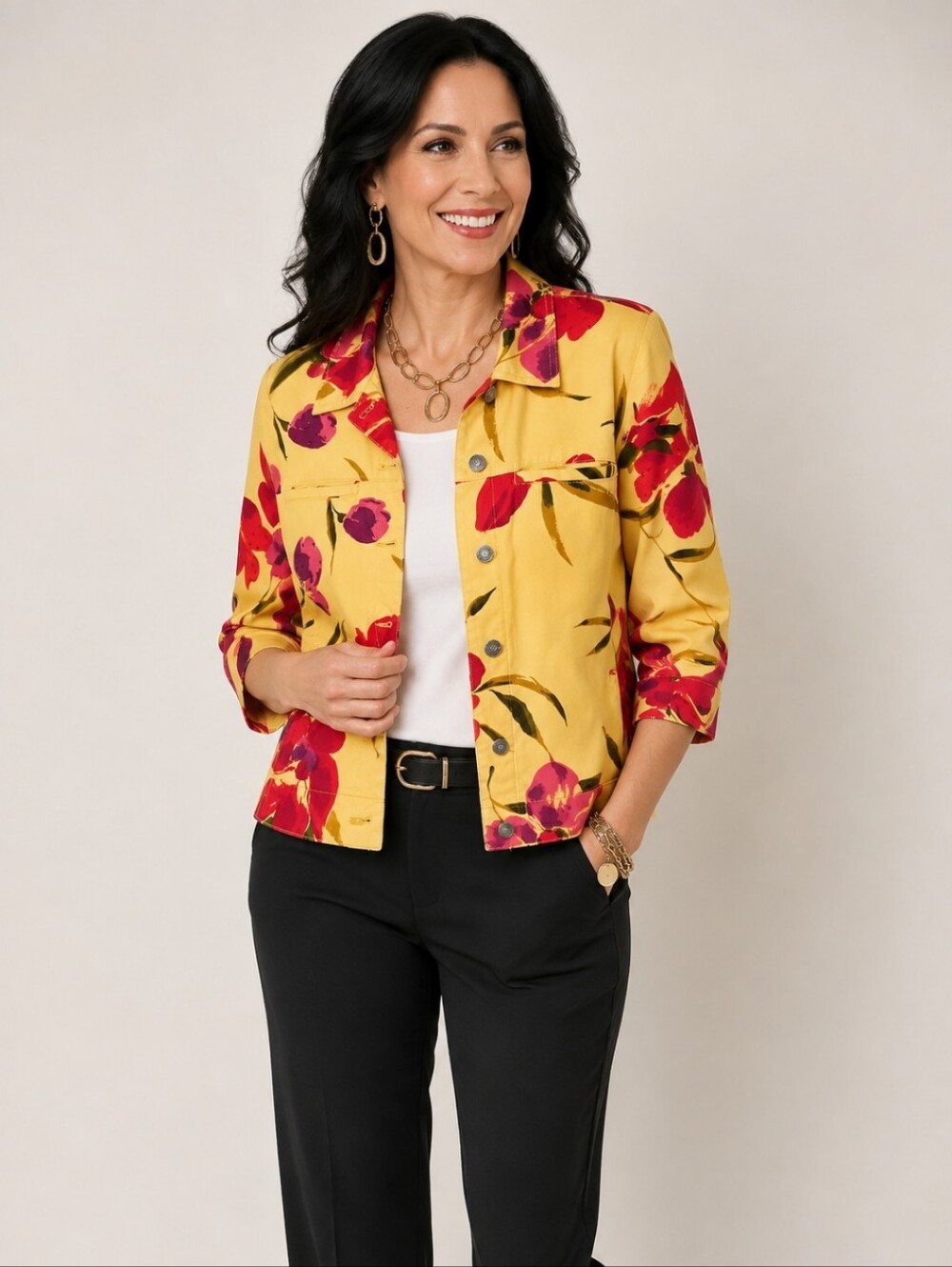 Chico's Floral Denim Jacket